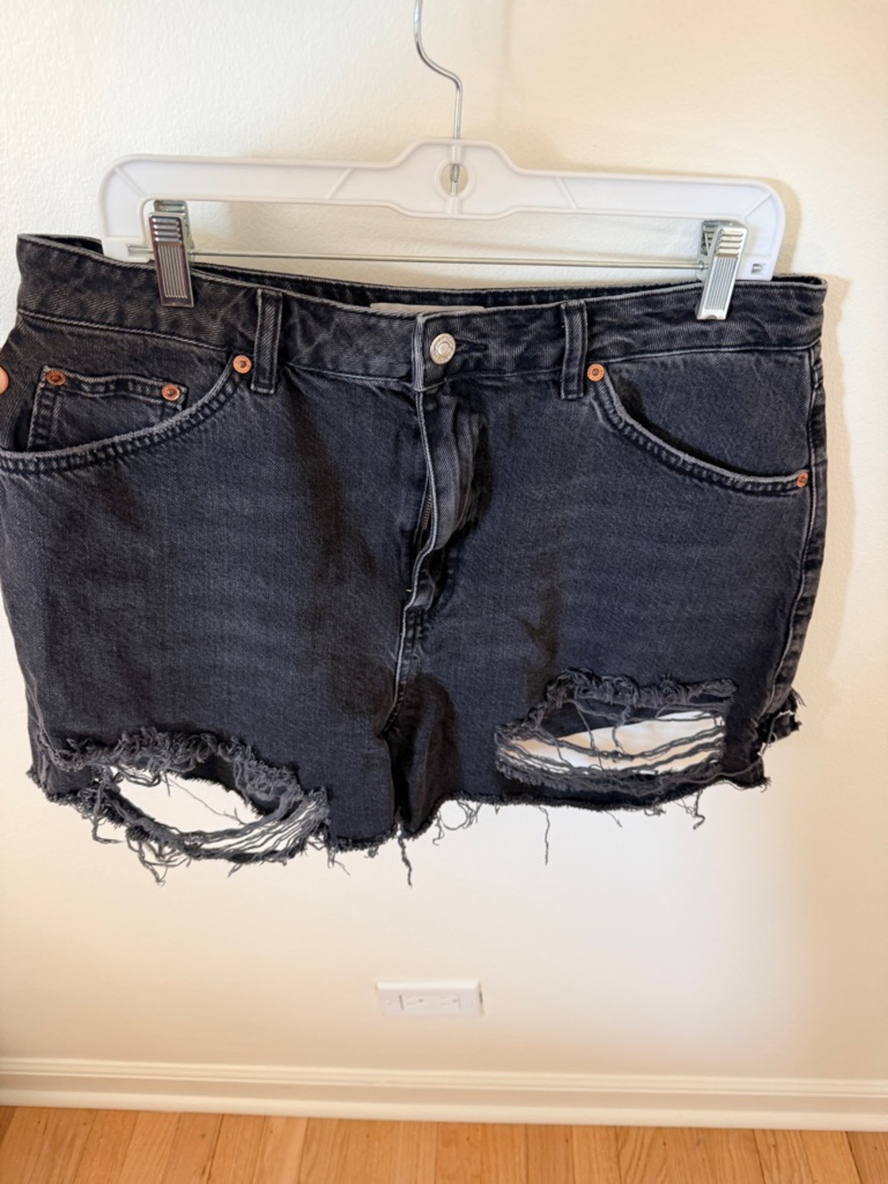 Topshop Extreme Distressed Black Denim Cut-Off Shorts